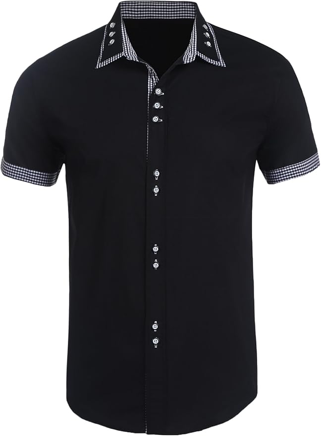 COOFANDY Mens Casual Short Sleeves Button Down Shirt with Plaid