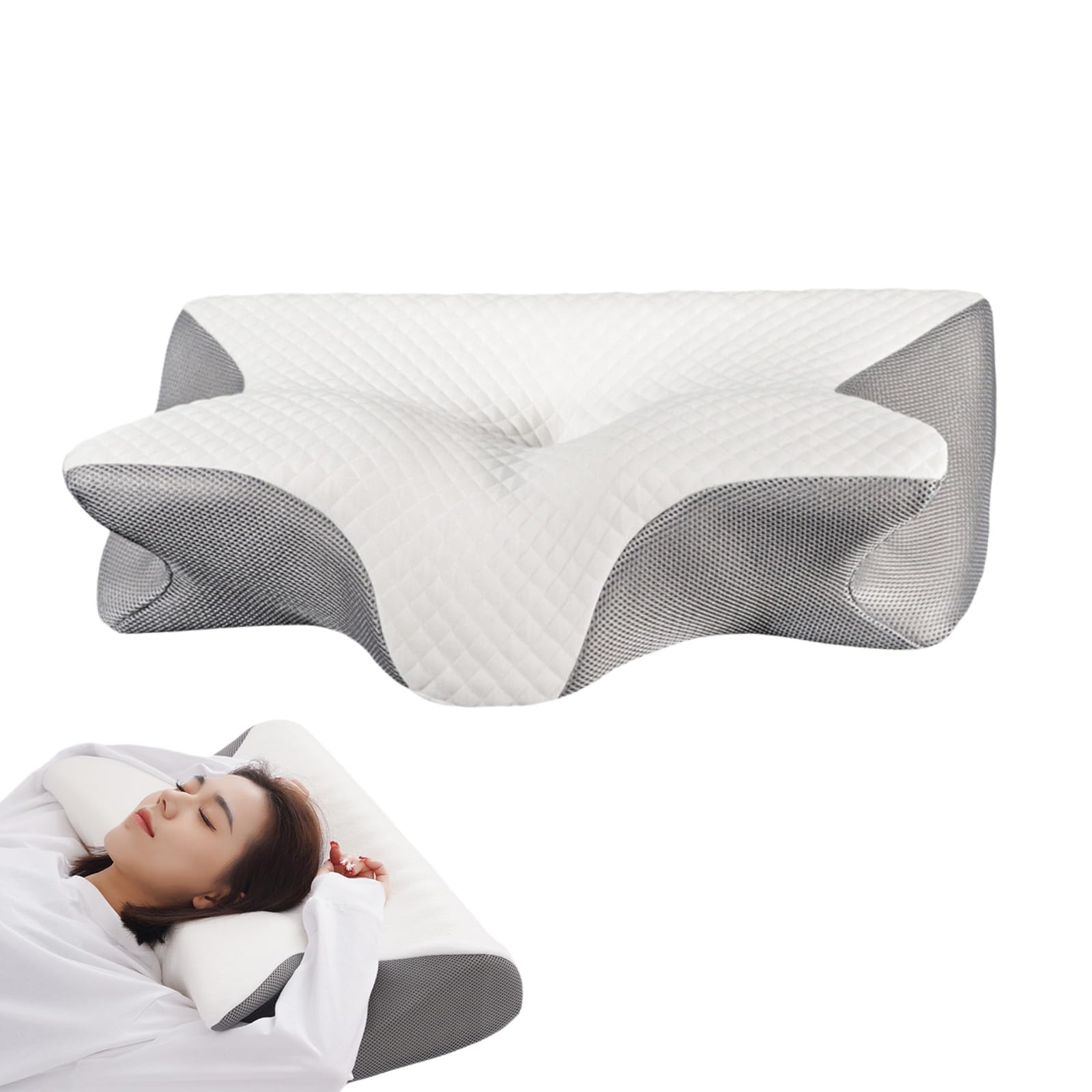 Cobio Contour Relief Pillow, Noru The Ultimate Relief Pillow, Slumber Contour Relief Pillow, Ergonomic Design, Suitable For All Sleeping Positions (Gray pillow + Black pillowcase)