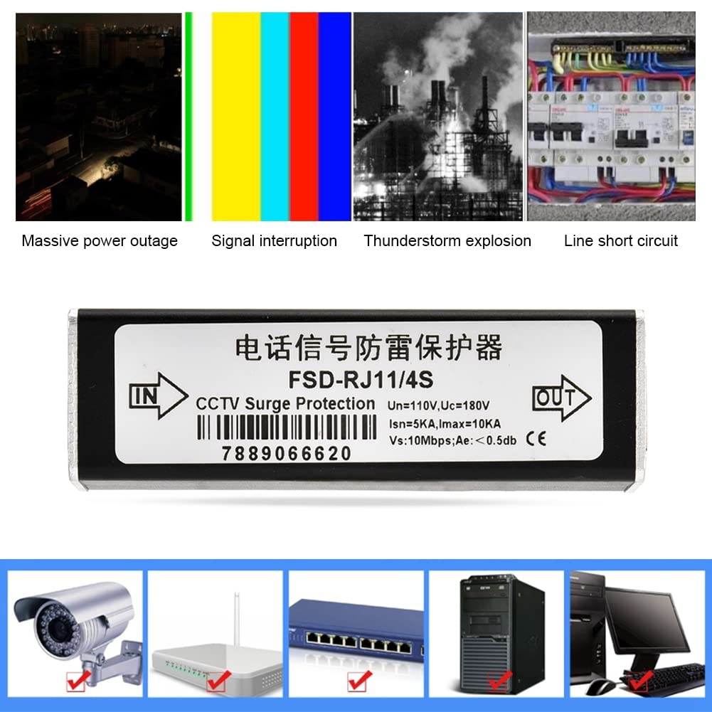 Akozon Protezione sovratensione per fax RJ11, Dispositivo di Protezione dai fulmini Thunder, Protezione Contro i fulmini per Dati Audio telefonici 110 V, Adatto per telefoni, fax