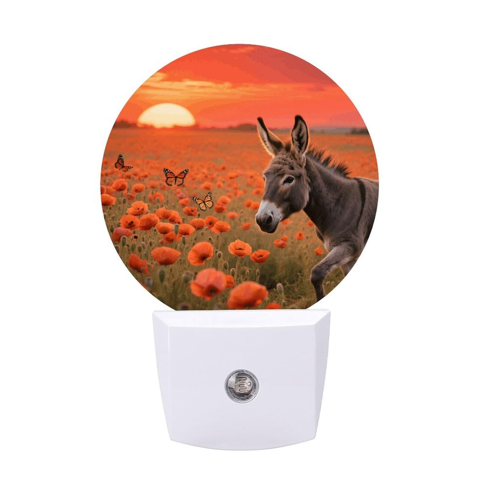Night Light Plug Into Wall with Dusk to Dawn Sensor 0.5w Modern LED Donkey & Butterflie Plug in Night Lamp Warm White Glow Nightlight for Bedroom Hallway Kitchen Bathroom Stairs Corridor(Round)