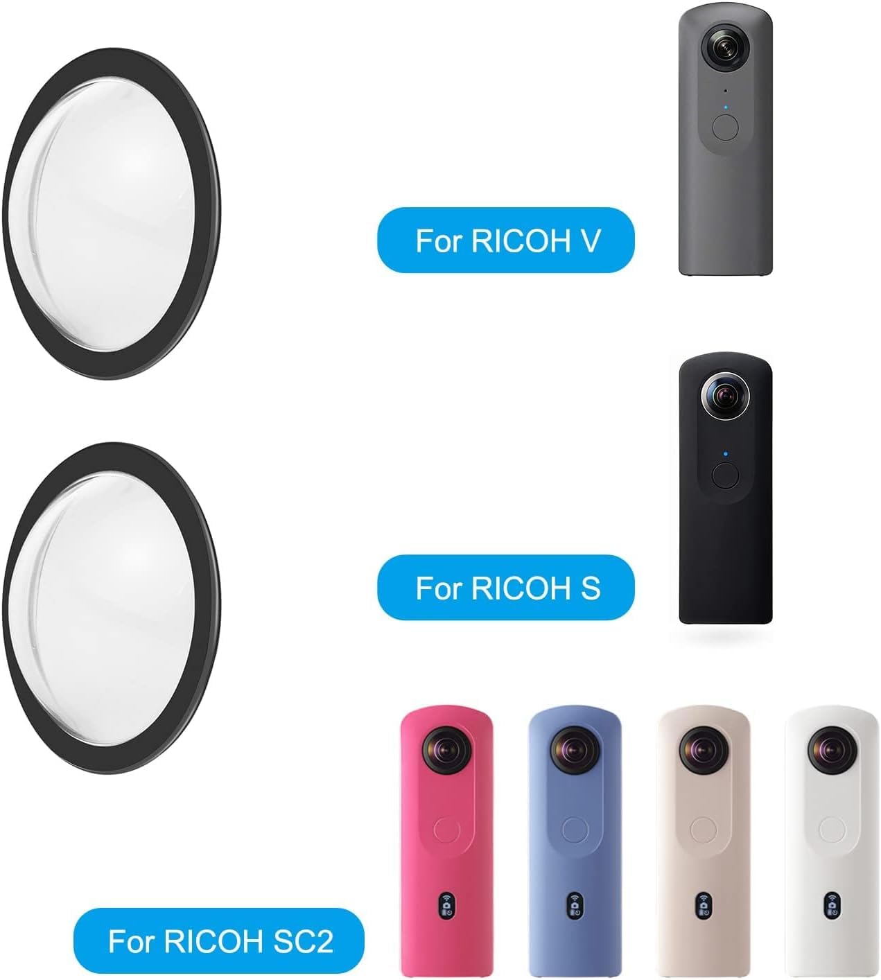 PULUZ Protezione Doppio Obiettivo per Ricoh Theta SC2/S/V - Kit in Policarbonato (PC) per Accessori Action Camera