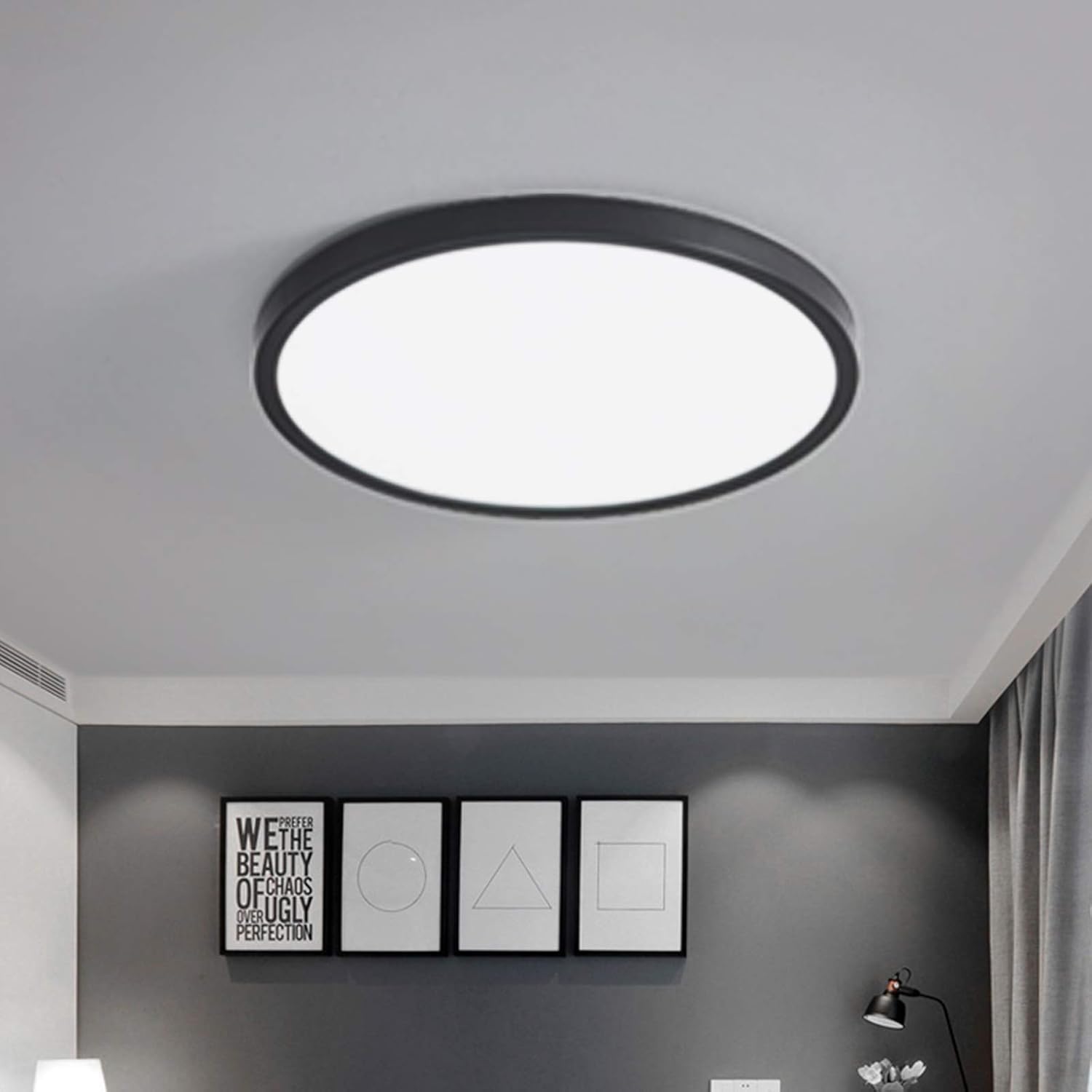 Ganeed Super Thin LED Flush Mount Ceiling Light, 40cm Round Close to Ceiling Lamp, 38W Modern Black Kitchen Lighting Fixture for Bedroom Bathroom Porch Balcony Entryway Stairwell, 6500K/Cool White