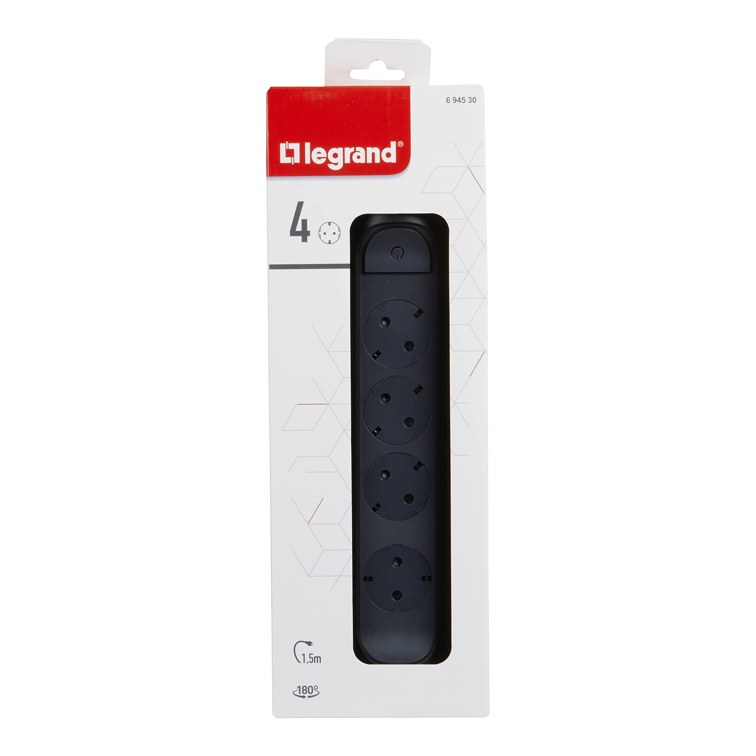 LEGRAND Regleta de enchufes, con Interruptor, Base múltiple con 4 Tomas de Corriente, Cable de 1,5 m, Color Negro/Gris Oscuro 694530 — view 5