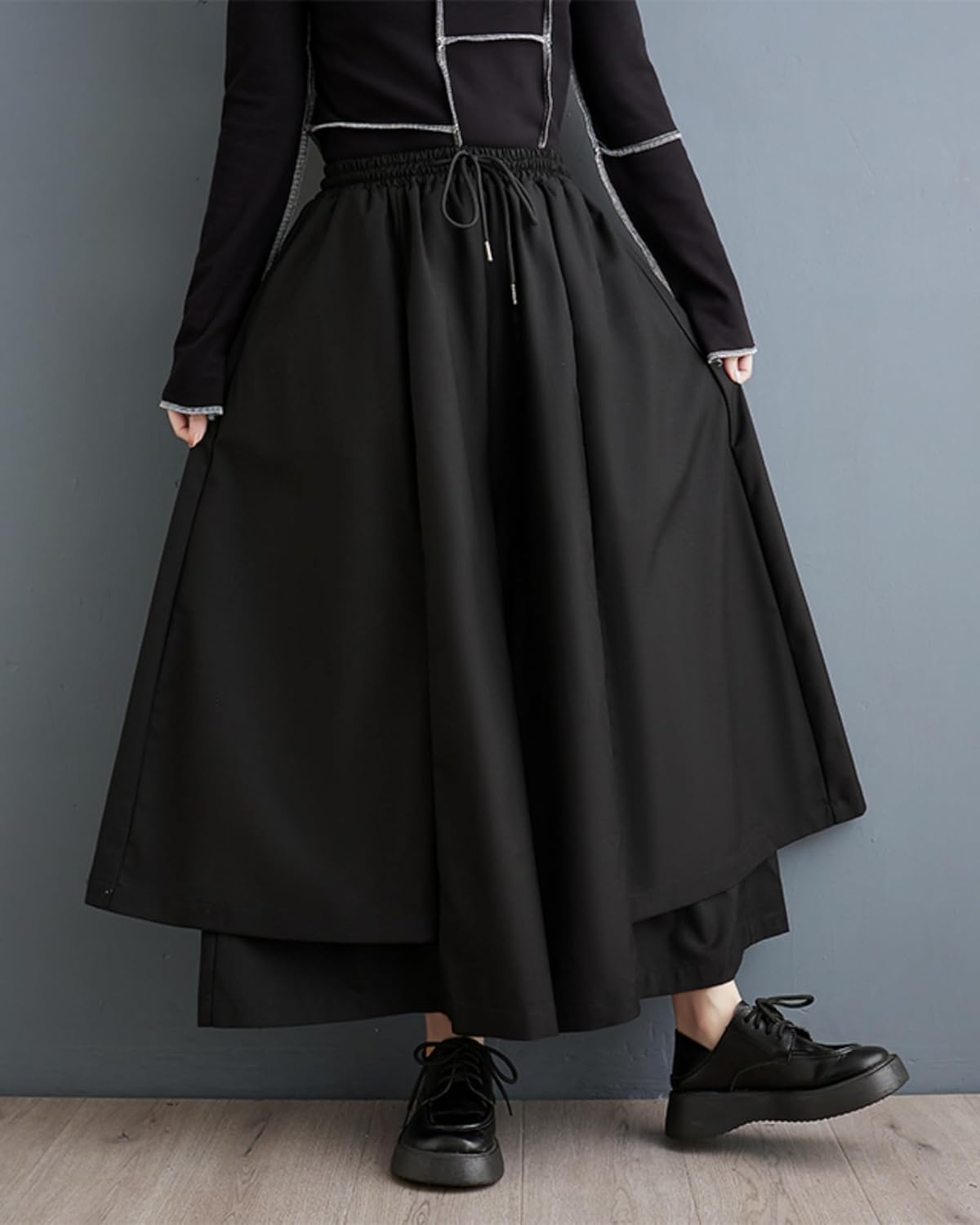 ellazhu Women's Oversized Irregular Drop Crotch Wide Leg Hakama Drawstring Harem Pants GZ163 - Image 2