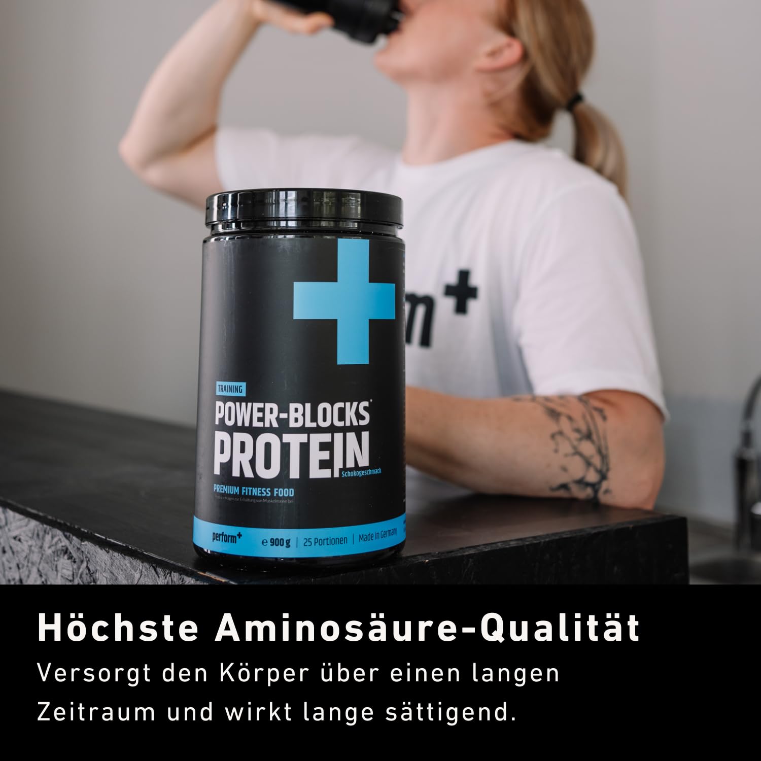 Perform+® | Power-Blocks Protein Schokolade | 900g Micellar Casein Protein Pulver | Eiweißpulver | Kraftsport Supplement | Made in Germany