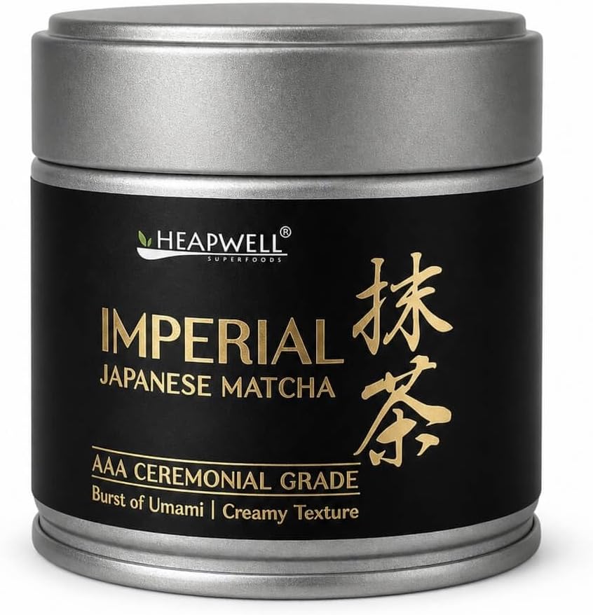 Heapwell Matcha Imperial Grade Ceremonial, Kyoto Uji - 30g Tin | Finest AAA Japanese Green Tea Powder | First Spring Shade-Grown Leaves | Perfect for Tea, Lattes, Smoothies | L-Theanine & Antioxidants