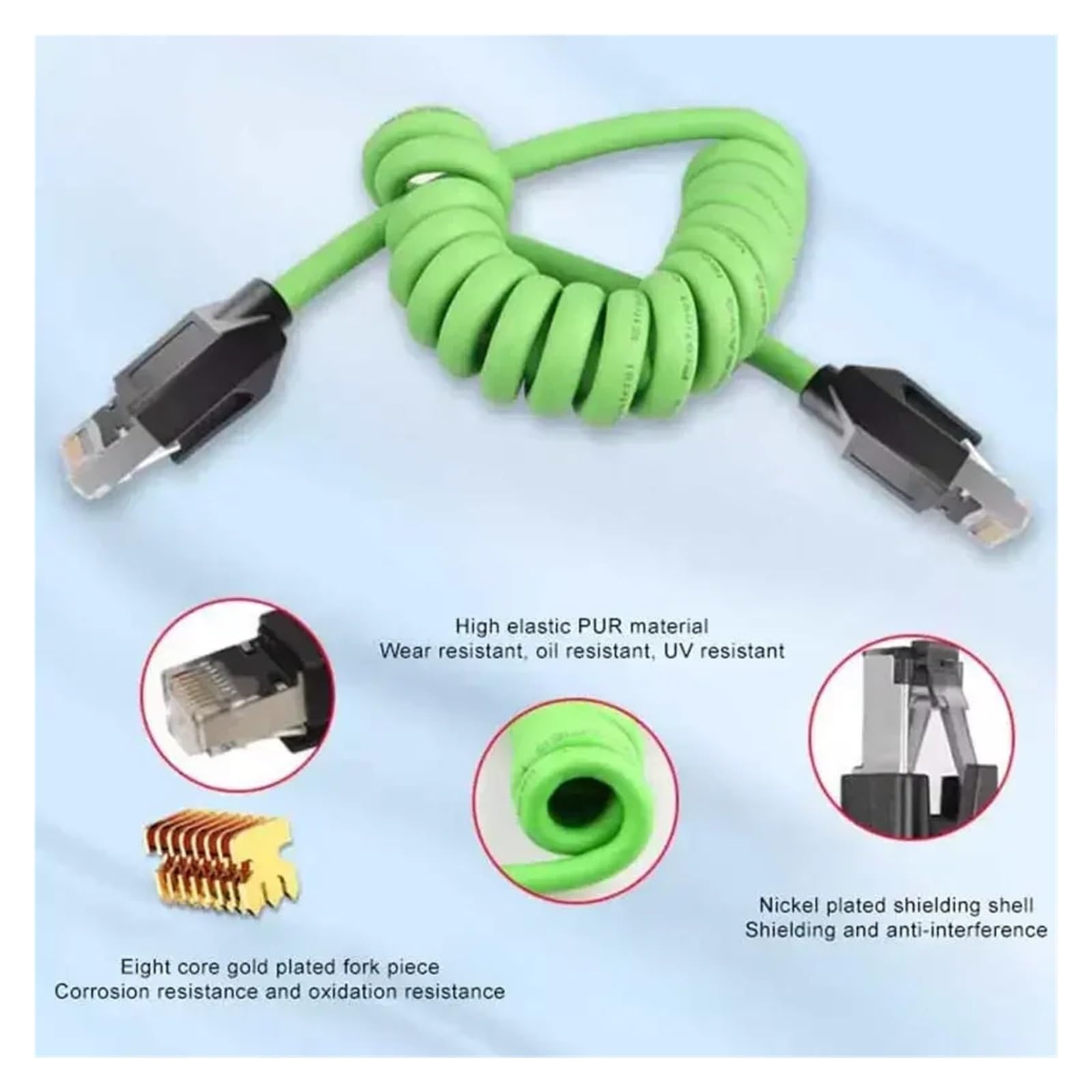 Cavo Ethernet Gigabit A Spirale Cat6A Doppia Schermatura RJ45 A 8 Pin