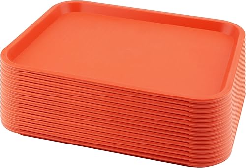 Miniatura 1 de Paquete de 15 bandejas de comida rápida naranja de 14 x 10 pulgadas, bandejas rectangulares grandes para servir restaurante, bandejas de plástico