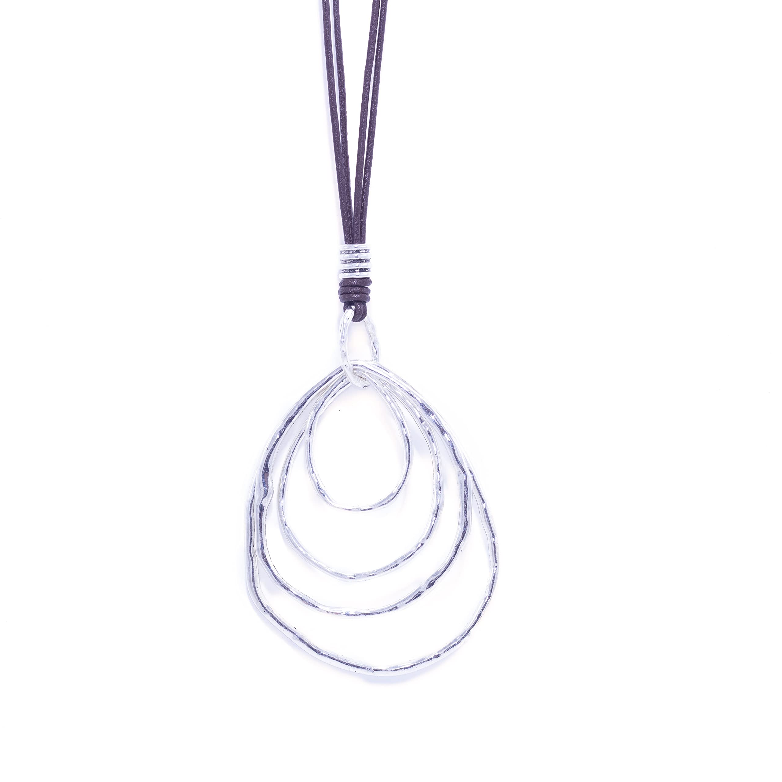 NILUXE DESIGN Colgante mujer plata - Collar grande estilo hippie bohemio de cuero- Colgante espiral ondas - Collar con colgante largo -Colgantes y collares hechos a mano
