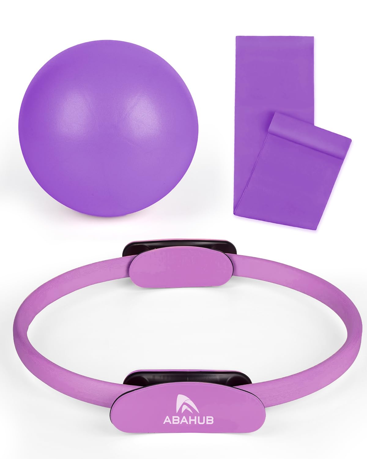 Abahub Pilates Ring Set, Home Workout Pilates Equipment Pilates，14”Magic Circle, 9”Mini Ball, yoga bands, Hoop for Women Home Fitness, Toning Arms, Thighs/Legs & Core, Purple Set