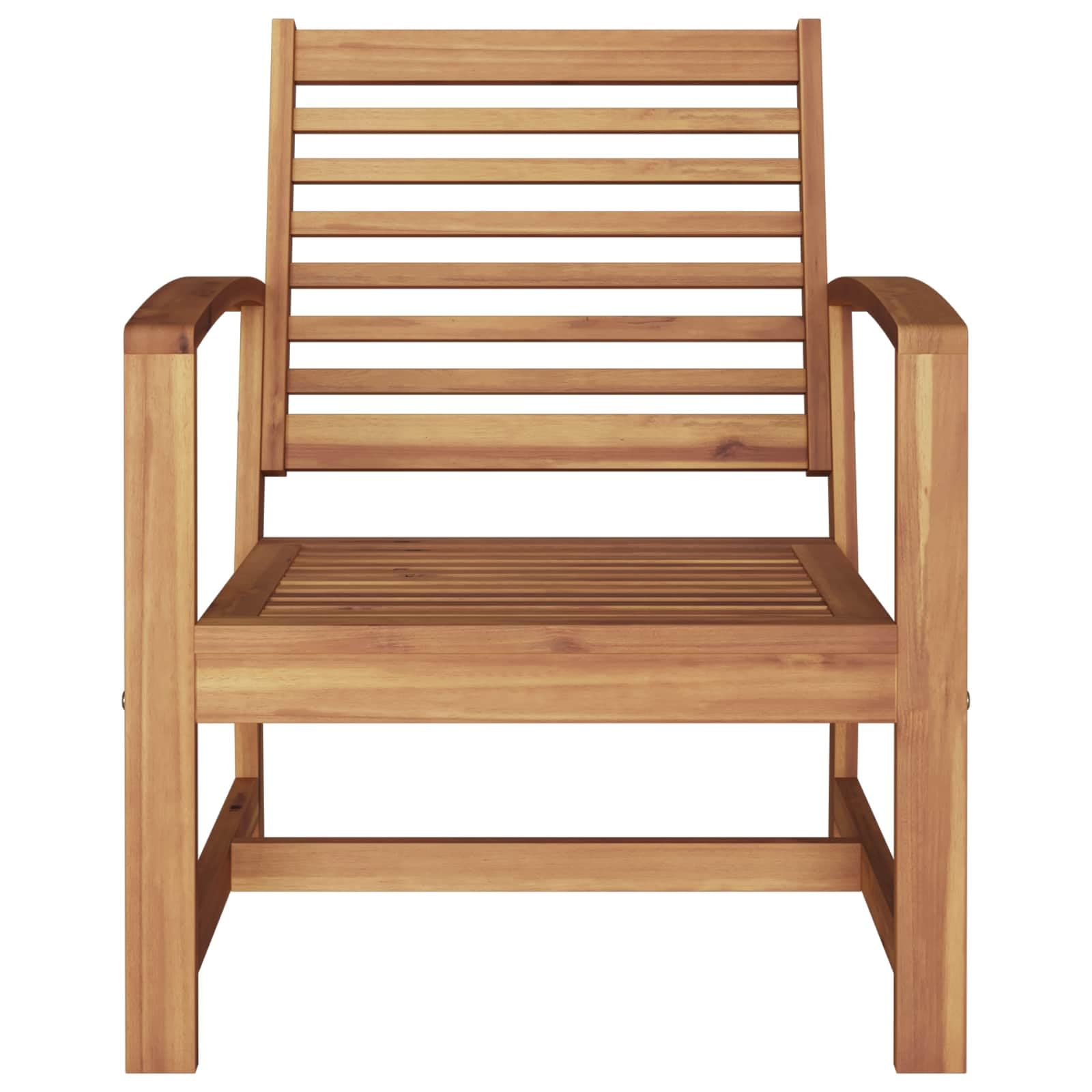 Set di mobili da giardino in legno di teak massiccio, 2 sedie marroni, 65 x 60 x 76,5 cm, con gambe quadrate per stabilità e design rustico.