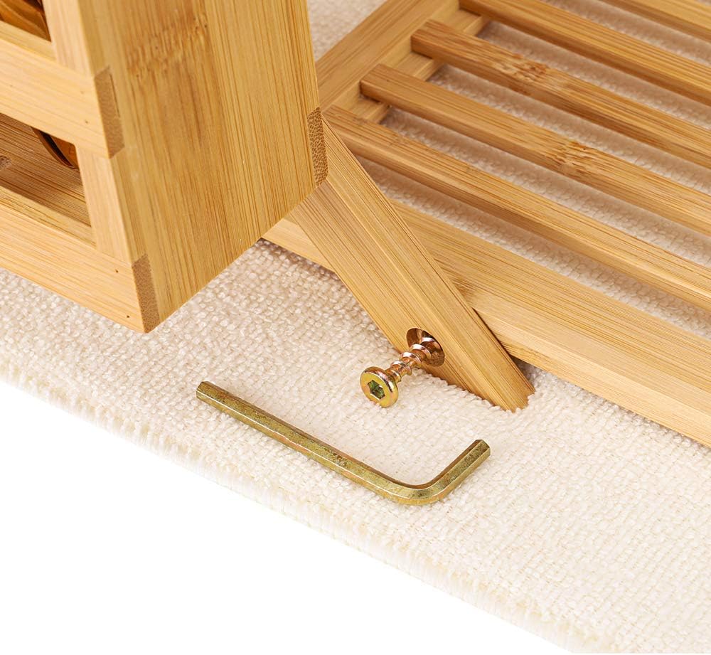 Bamboo Dish Rack, Dish Drying Rack Large, 3 Tier Bamboo Dish Holder, Collapsible Dish Drying Holder, Dish Drainer with Utensil Holder, Dish Organizer, Foldable, Large, Drying Mat included
