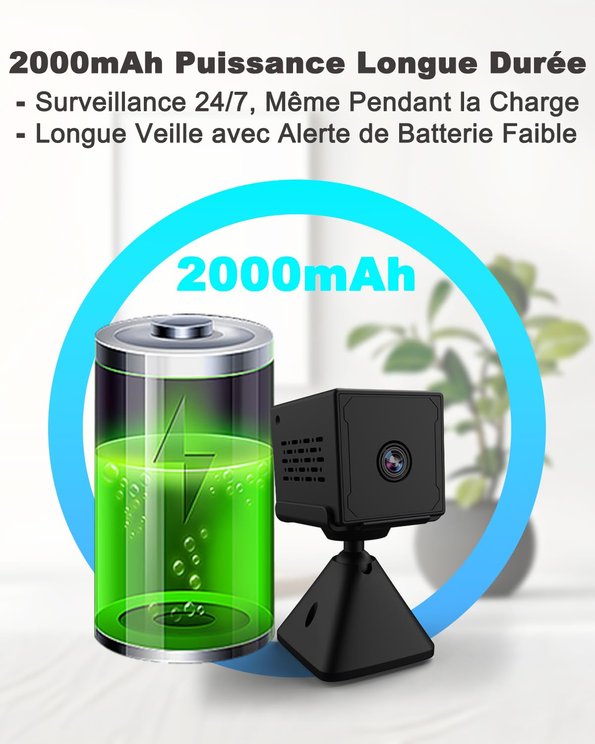 Camera Espion, 4K FHD Mini Camera Espion sans Fil avec Carte Mémoire de 64 Go, WiFI/Sans WiFI Camera de Surveillance Interieur/Extérieur, 2000mAh Batterie, Vision Nocturne, Détection Mouvement(Noir)