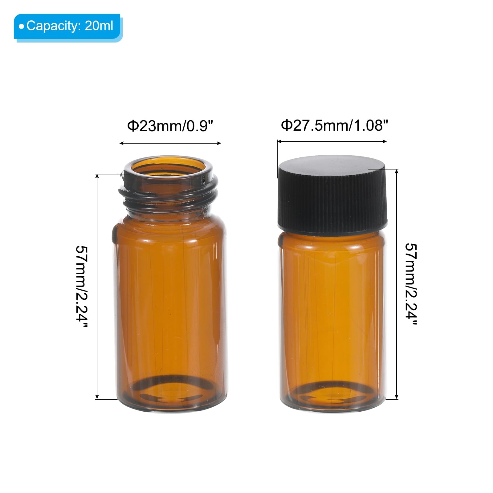 PATIKIL 20mL Medios Almacenamiento Botella, 15 Paquete Reactivo Medios Botella Vidrio Botellas con Plástico Tornillo Tapa para Laboratorio Hogar Aula, Ámbar