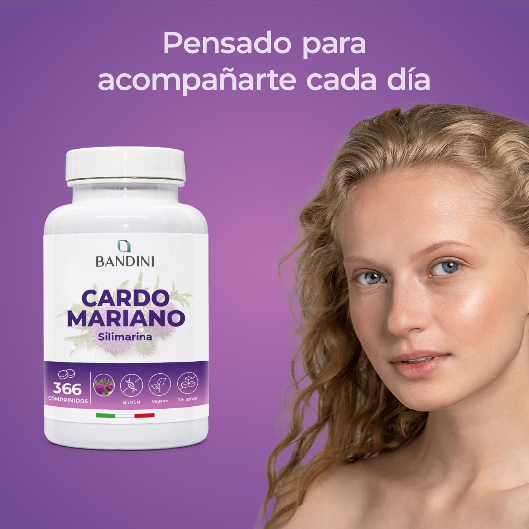 Bandini® Cardo Mariano 366 Comprimidos, Suplemento a base de Silimarina del Extracto Natural de Cardo Mariano, Ayuda a la Función Hepática, Silybum Marianum 300mg, Milk Thistle 1200 mg/día (+6 Meses)