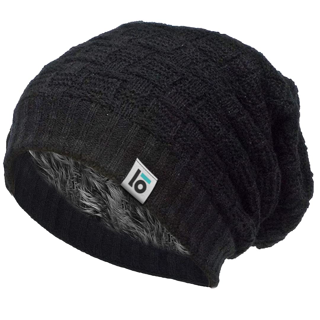 lowercase Winter Caps for Men Skull Slouchy Woollen Knitted Beanie Cap (Fur Inside)-picture-10