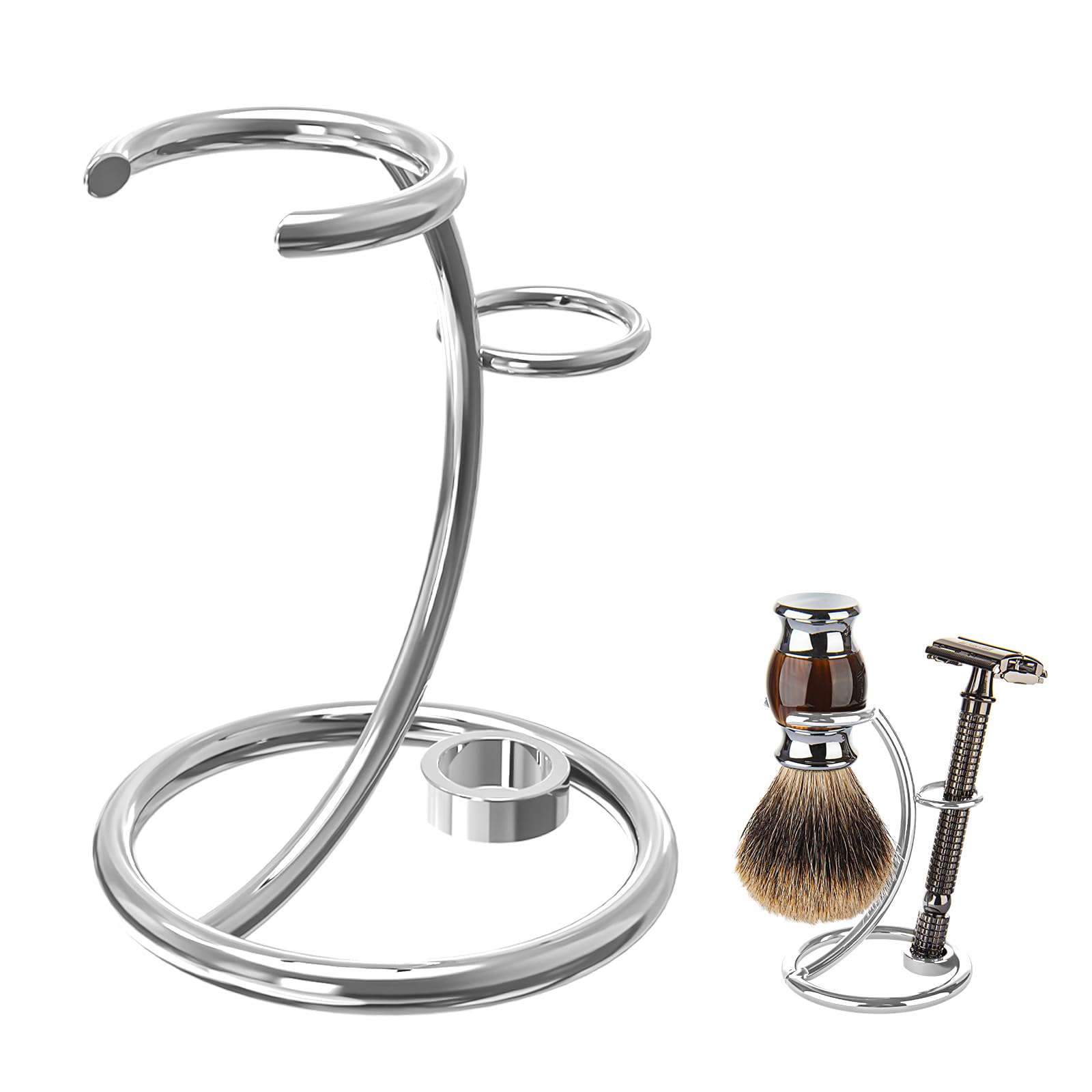 Soporte de almacenamiento para kit de afeitado Linkidea, soporte para maquinilla de afeitar de seguridad y soporte para brocha de afeitar, soporte para kit de afeitado adecuado para ducha(cromo/plata)