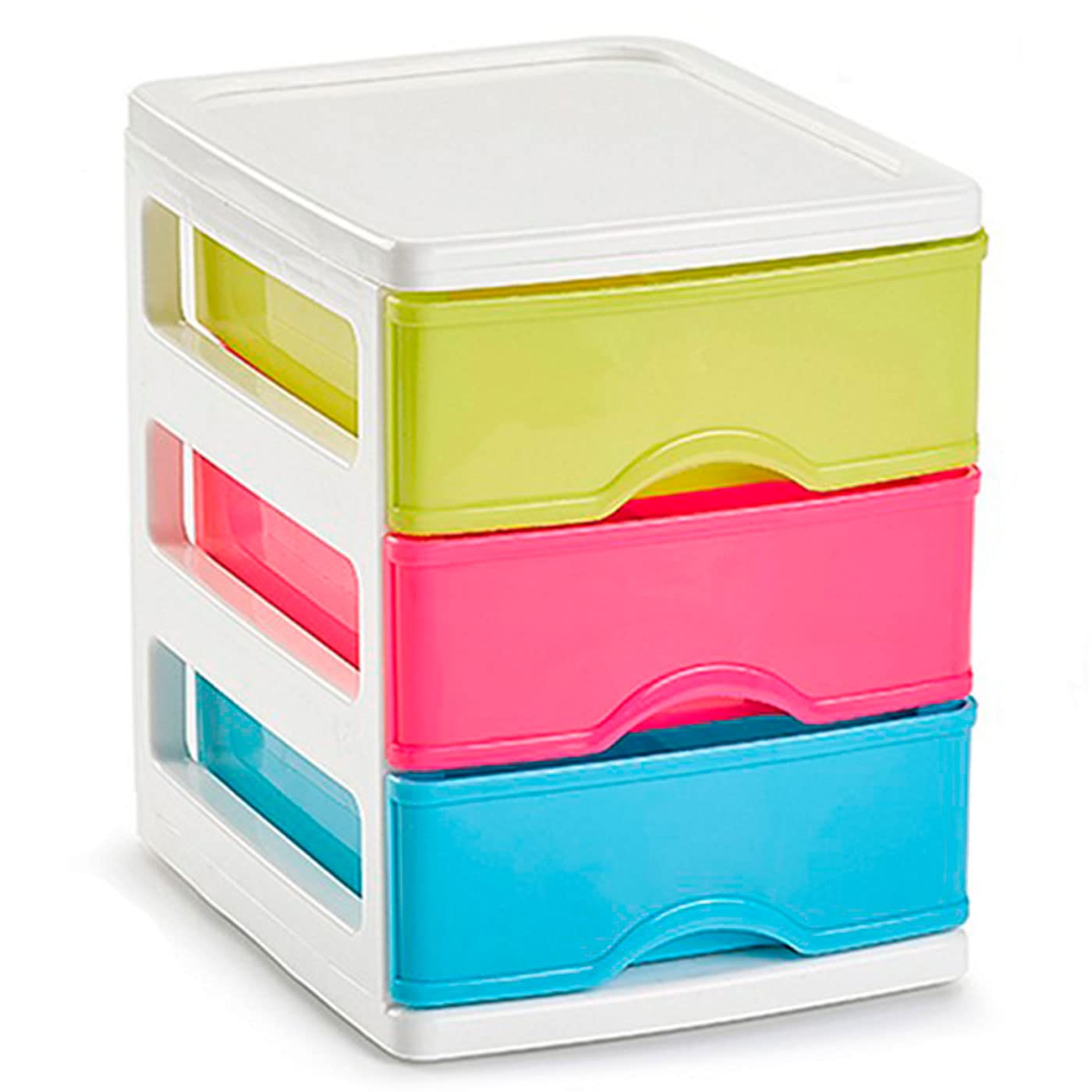 Tradineur - Cajonera Turia de plástico con 3 cajones multicolor, torre almacenaje, sobremesa, escritorio, baño, oficina (Blancolor, 17 x 13,​5 x 17 cm)