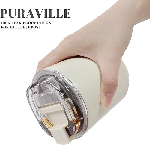 Miniatura 6 de Puraville Vasos aislados con tapa, taza de café de viaje de 10 onzas, taza de acero inoxidable al vacío, a prueba de fugas, reutilizable, vaso de