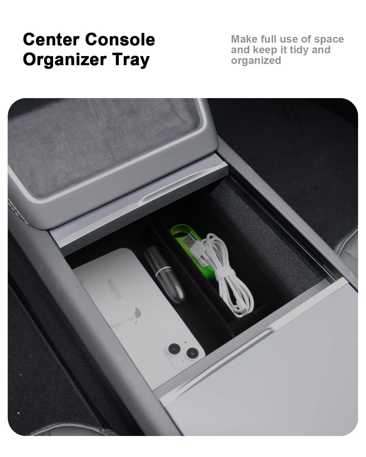 ECOZEN 4PCS Tesla Model Y 2025 2026 Juniper Organizer Consolle Centrale organizer per sotto la console centrale Vano portaoggetti nascosto Vassoio portaoggetti per bracciolo(floccato) ModelY Accessori