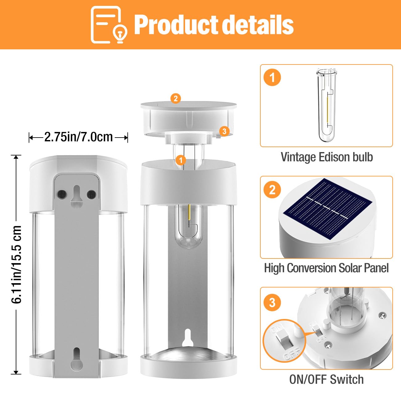 Woolmug 8 Pack Solar Fence Lights Outdoor, Metal Glass Solar Wall Lights Outdoor Deck Lights Solar Retro IP65 Waterproof Outdoor Solar Lights for Fence Post Garden Backyard Porch Wall Decor, White