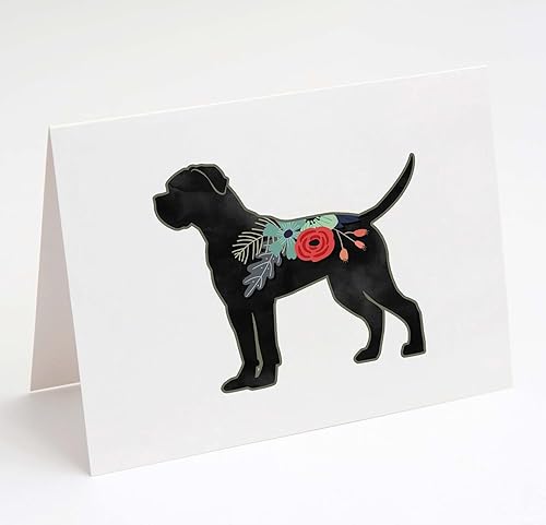 Cane Corso - Tarjetas de felicitación y sobres de raza de perro con diseño floral bohemio  Paquete de 6  Tarjetas de notas en blanco tamaño A2
