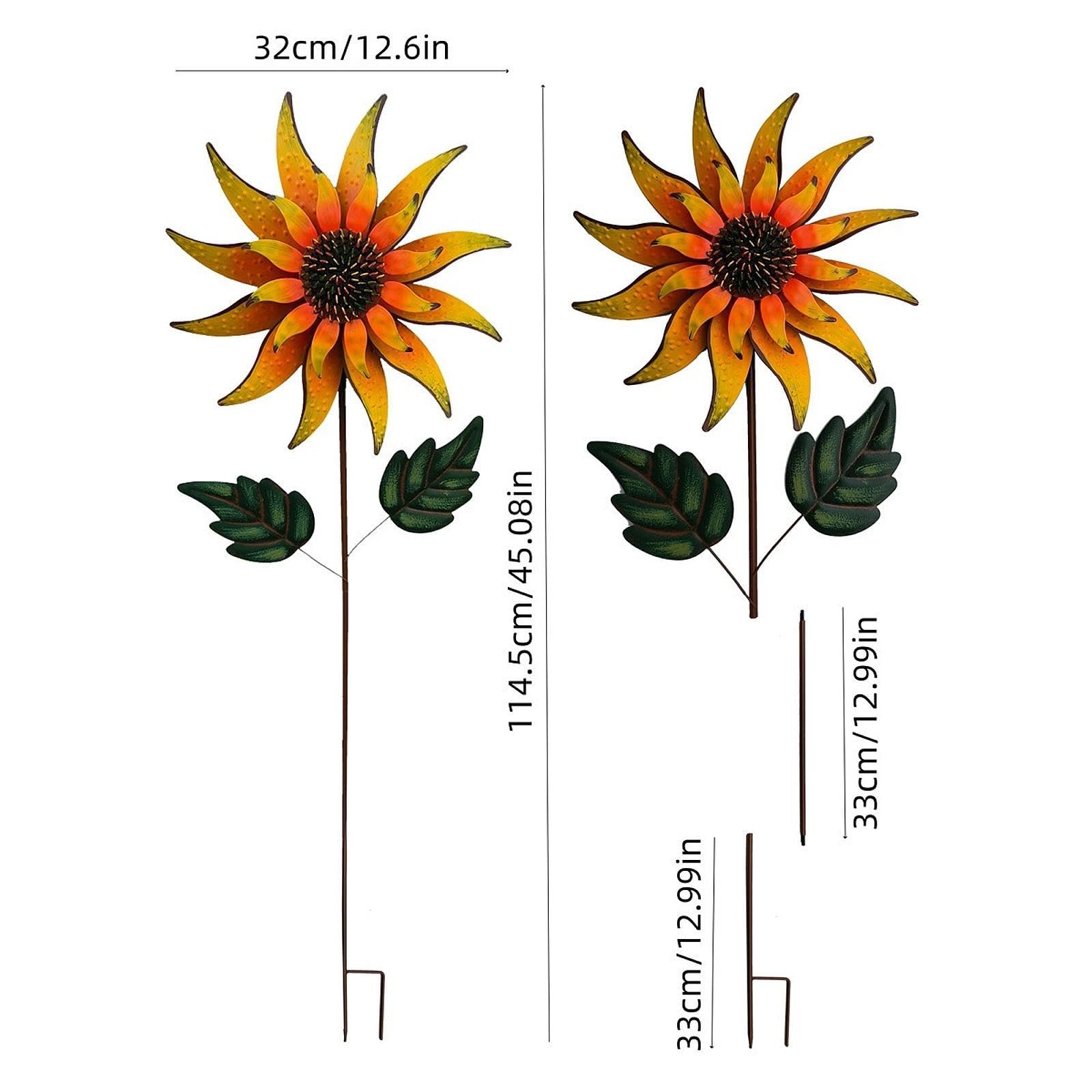 Molinillo de Viento de Girasol, Escultura de Viento de Metal con Estaca, Molinillo de Jardín, Molinillo de Viento para Patio Y Exter, Amarillo