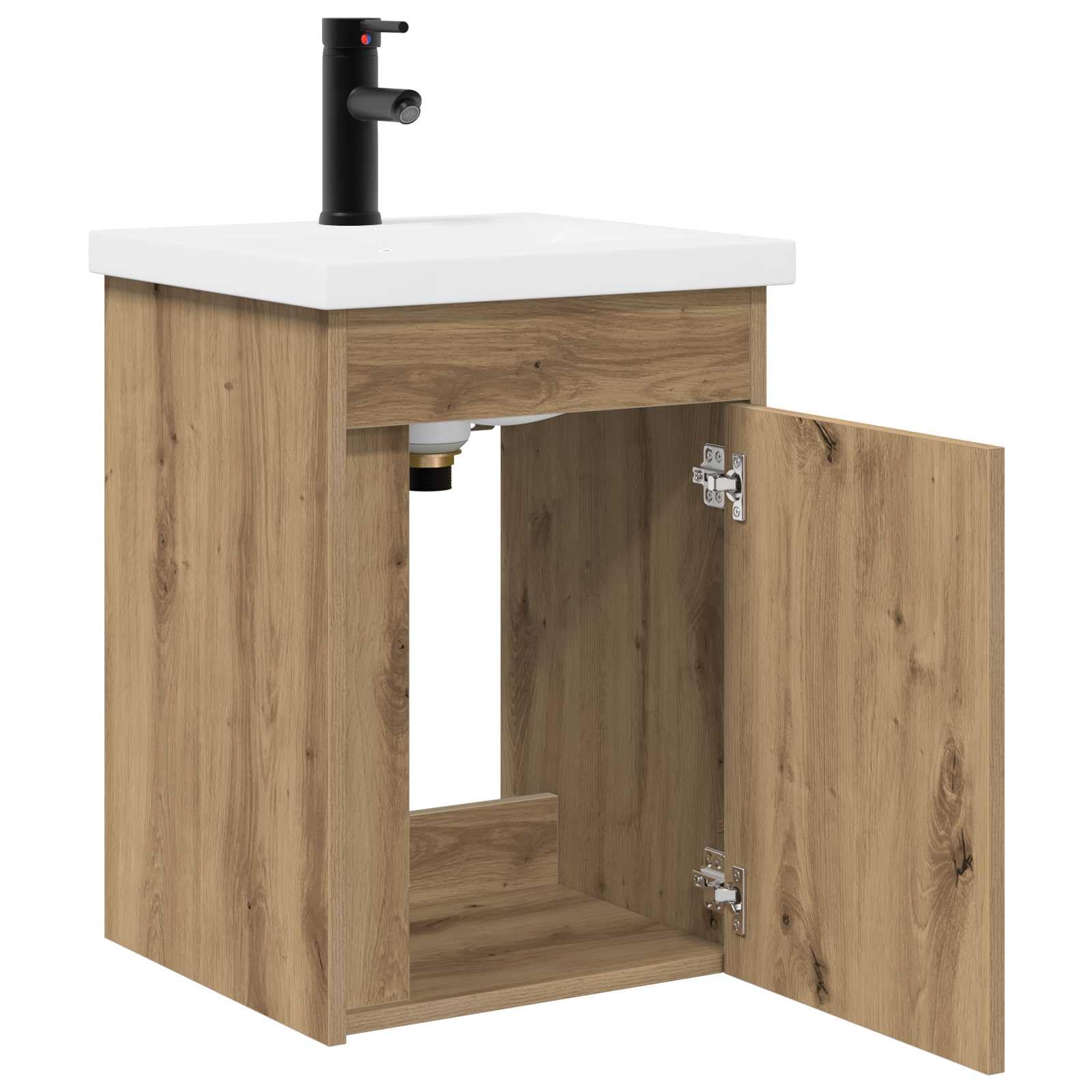 Mobile Bagno Sospeso con Lavabo e Rubinetto 42x40x74,5cm Rovere