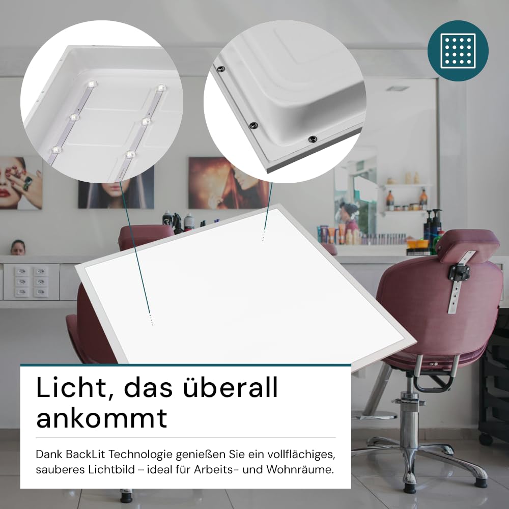 LUXULA 6x LED Panel 62x62cm - Rasterleuchte optimal für Arbeitsplätze Büro - Backlit - UGR<19 blendfrei - 40W 4400lm - 4000K Neutralweiß - flimmerfrei - inkl. Netzteil