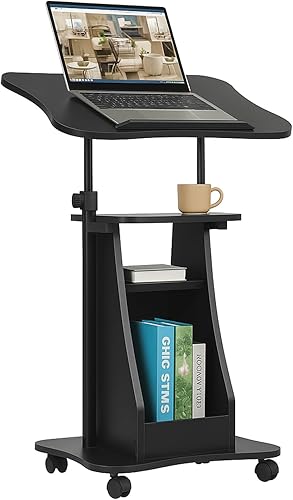 Tangkula Podio de atril móvil, soporte de podio ajustable en altura, escritorio de pie sentado a pie, escritorio con carrito rodante para Negro