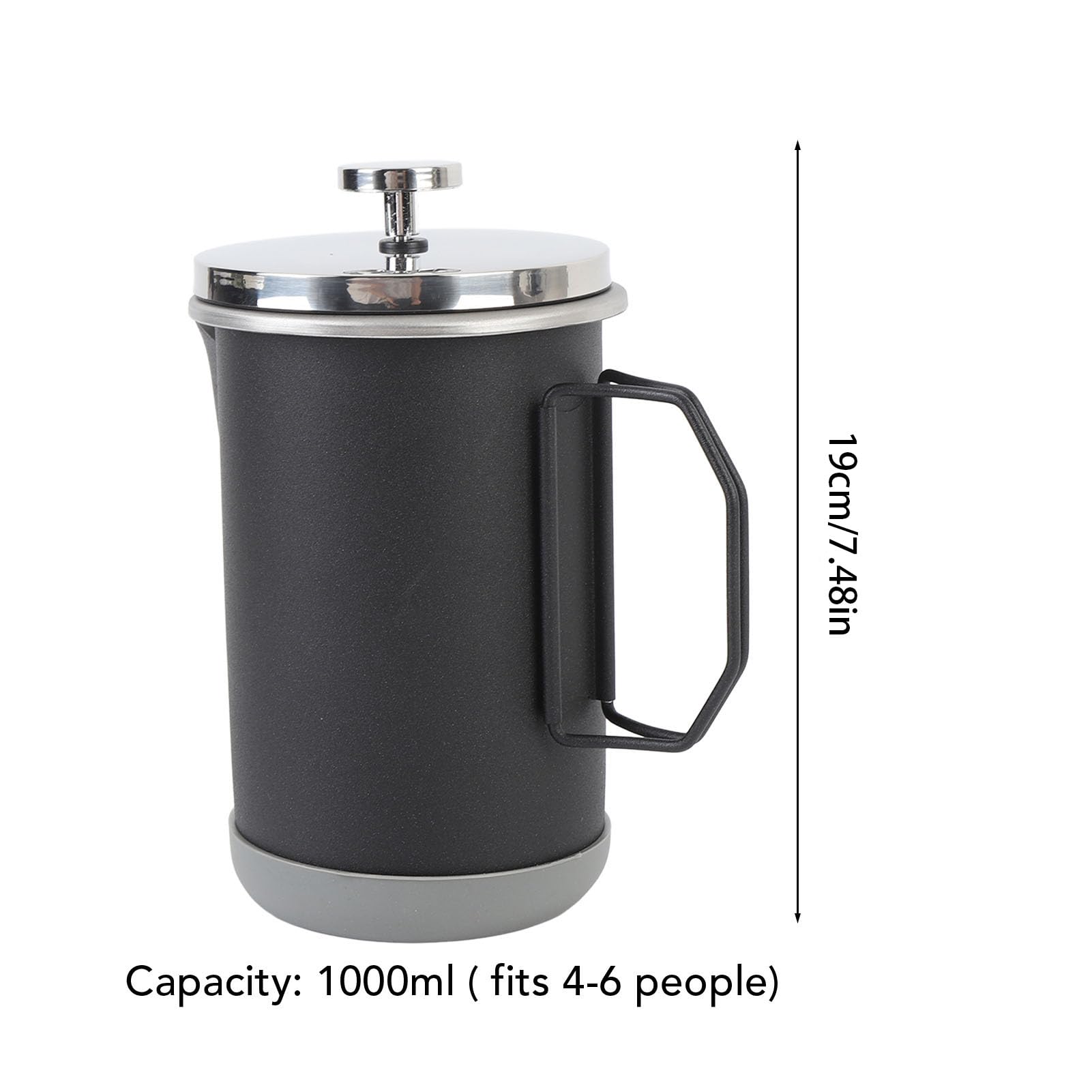 French-Press-Kaffeemaschine, 304 Edelstahl, 1000 Ml, Tragbare Kaffeepresse, Reise-French-Press mit Französischem Filterdruck für Camping, Reisen, Küche, Büro (BLACK)