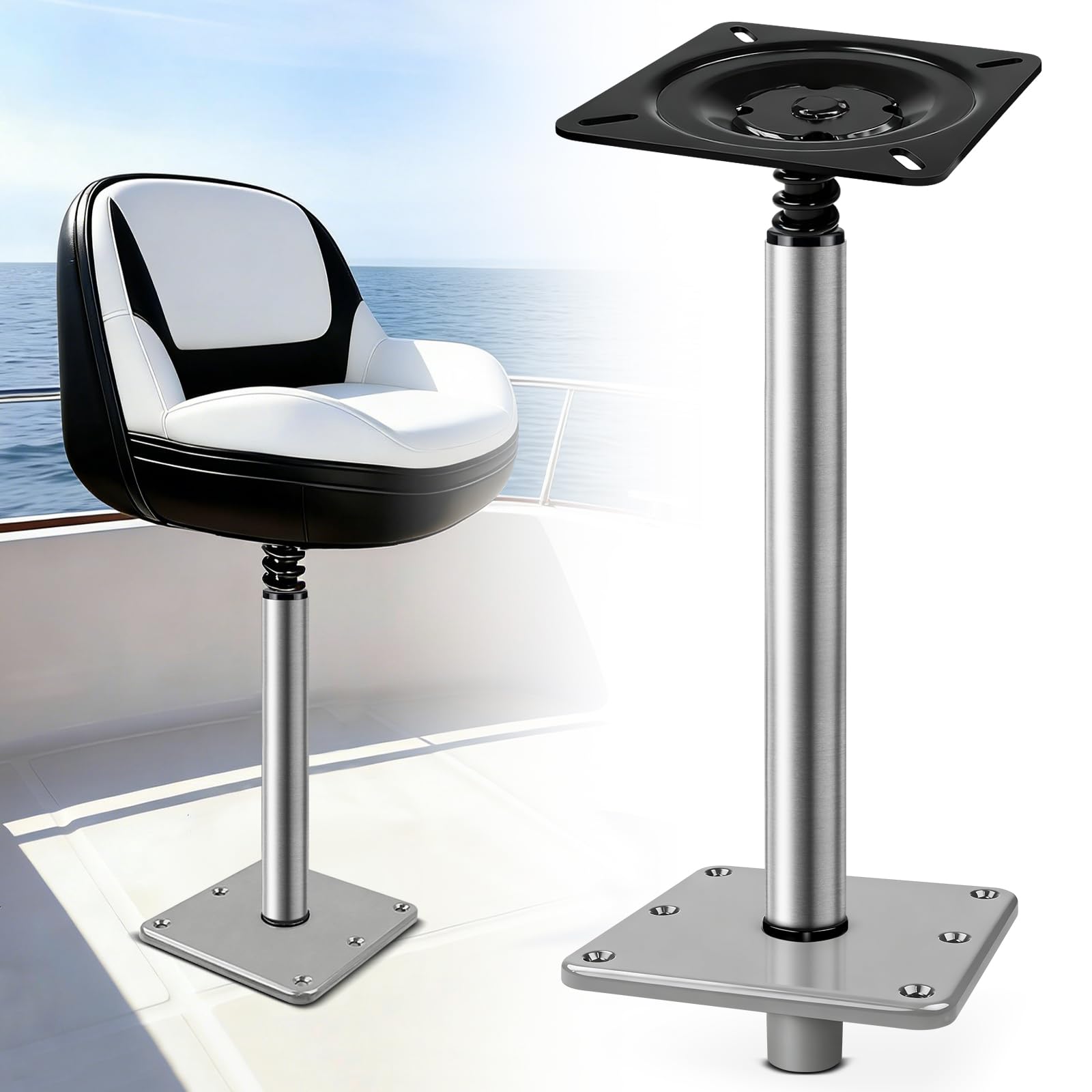 Photo 1 of *Minor scratches* Boat Seat Pedestal Base Mount Kit 16" Extension Pole, 7"x7" Base Plate & 3/4" Lock-in Post for Fishing & Pontoon Boats