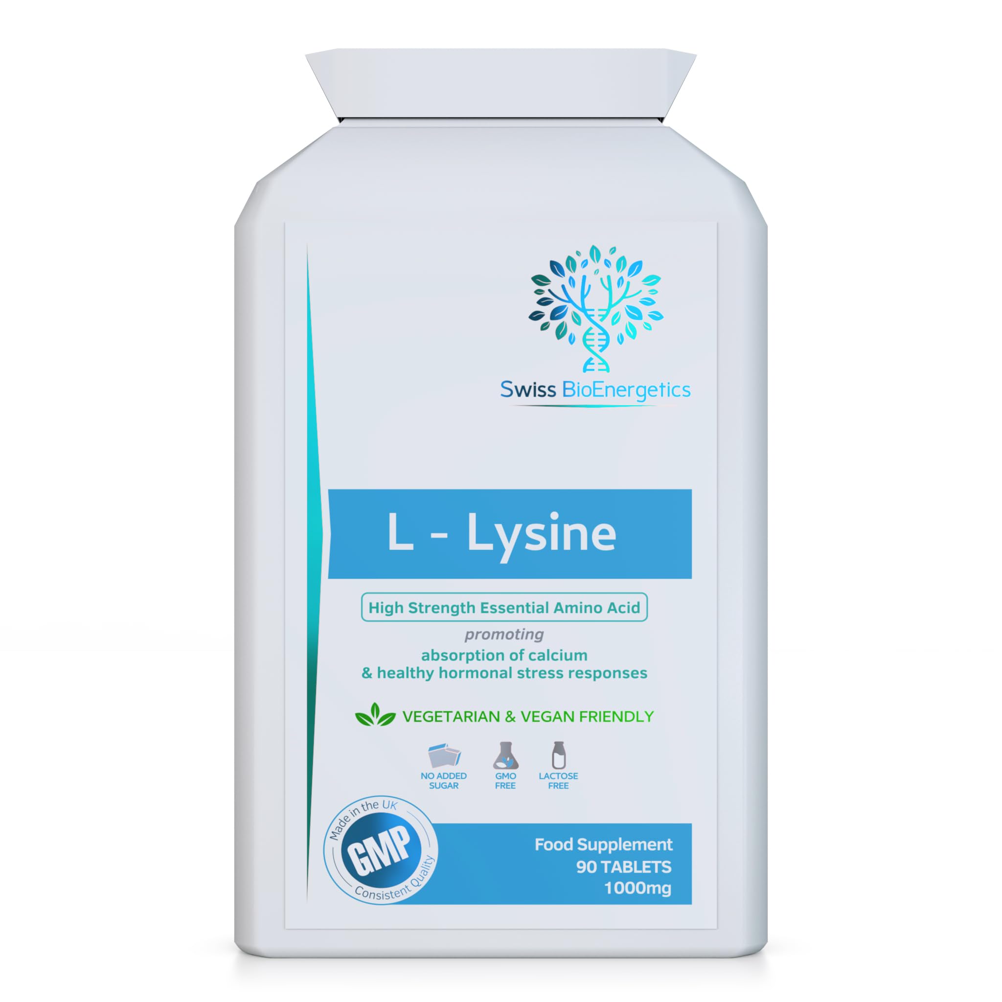 L-Lysine Tablets 1,000mg 90 Tablets - High Strength Essential Amino Acid Promoting Absorption of Calcium and Healthy Hormonal Stress Responses