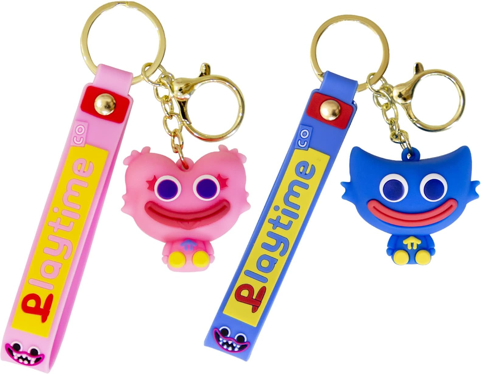 2PCS Poppy Playtime Huggy Wuggy Keychain,Silicone Cute Keychain For Christmas New Year Birthday Gif, 2 Pcs（pink+blue）, S