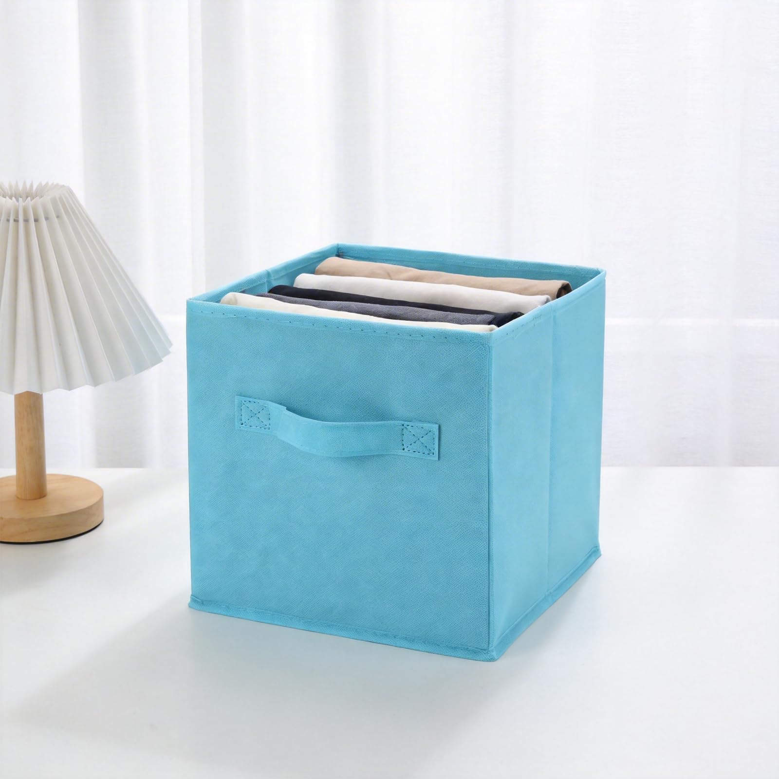 8er Set Stoff Aufbewahrungsbox, 25x25x25 cm Faltbare Aufbewahrungswürfel | Organizer-Boxen mit Griff in Verschiedenen Farben für Kleiderschrank, Regal, Wohnzimmer CHIHEUNG