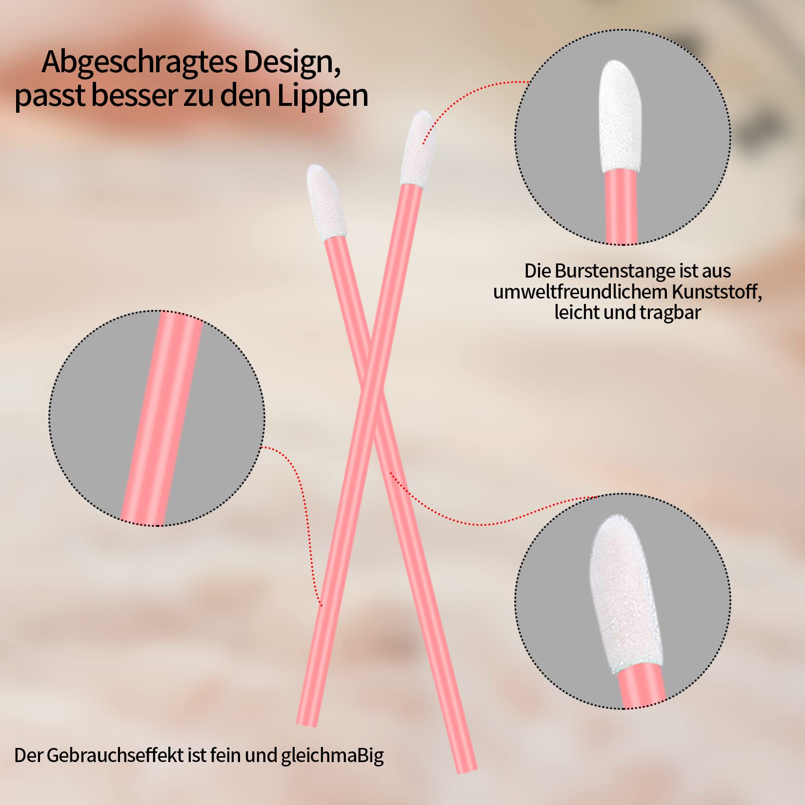 300 pezzi Spazzole per Labbra Rossetto, Pennelli Labbra, Trucco Pennello Bacchette Strumento Applicatore Trucco di Bellezza, Lip Gloss Applicatore Bacchette Pennello - Rosa