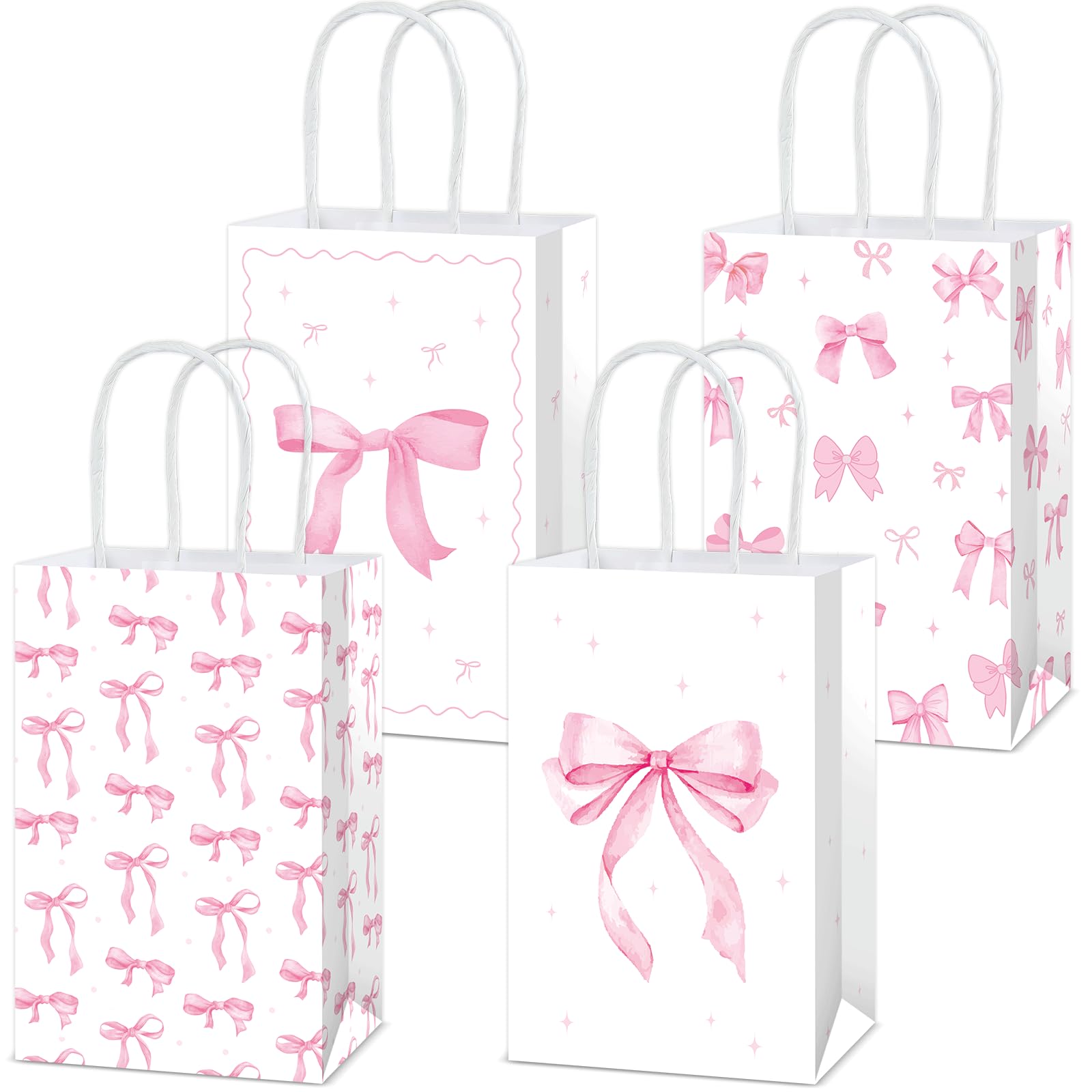 Yiaoyinnz 12Pcs Pink Bow Party Favor Bags Bow themed Goodie Bags Candy Bag for Birthday Party Decoration Coquette Gift Treat Bag with Handles for