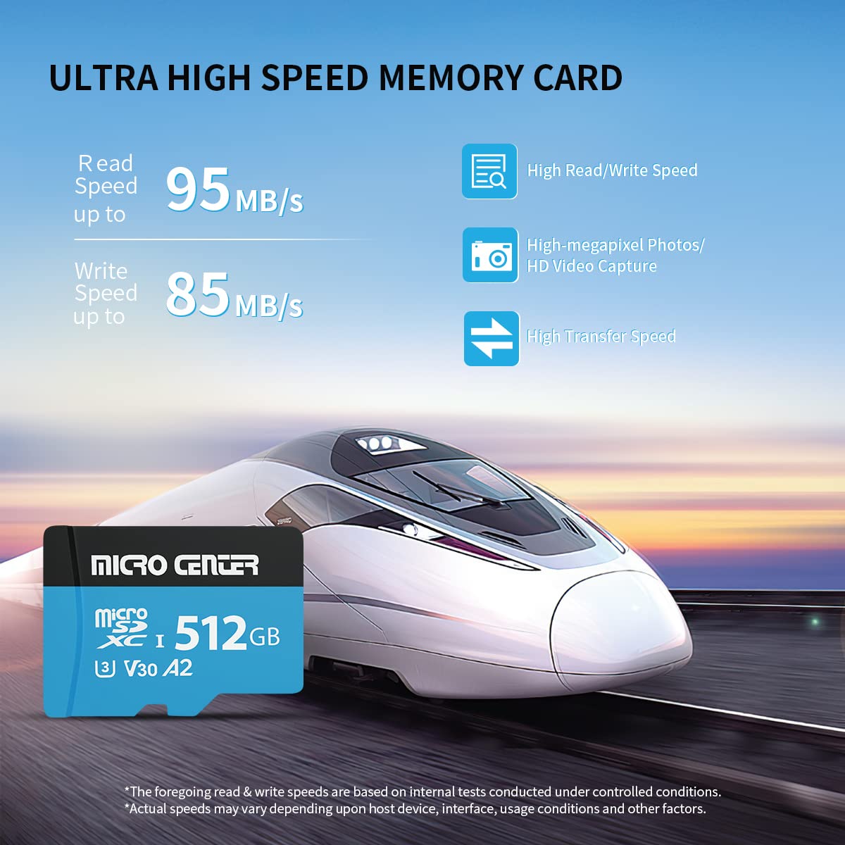 INLAND Micro Center Performance - Tarjeta microSDXC de 512 GB, tarjeta micro SD A2, UHS-I C10 U3 V30 A2 4K UHD tarjeta de memoria flash de video con adaptador para smartphones, tabletas, drones y