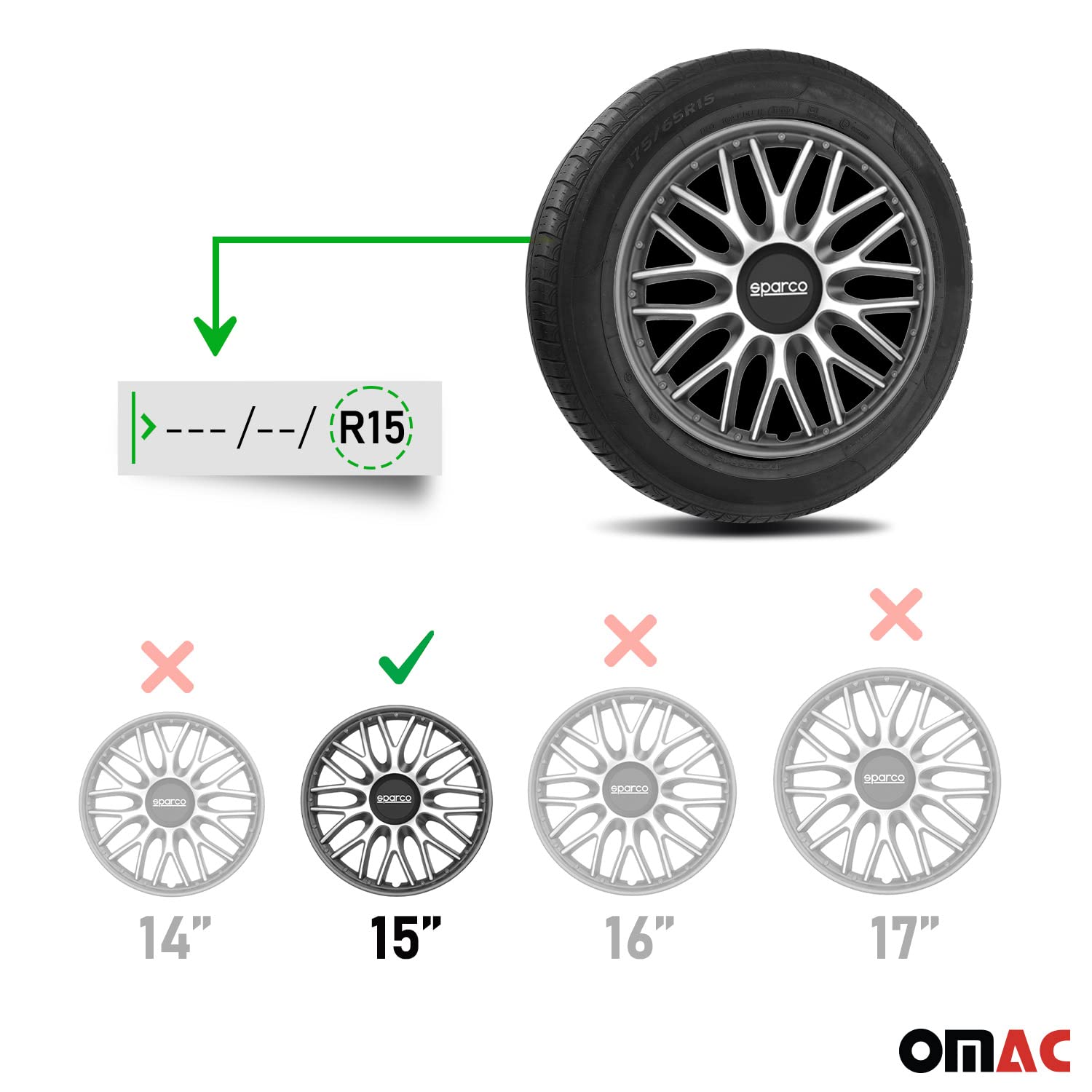 Radkappen Radzierblenden Sparco Roma 15" Zoll Coche Cubierta Juego Plata Gris 4X
