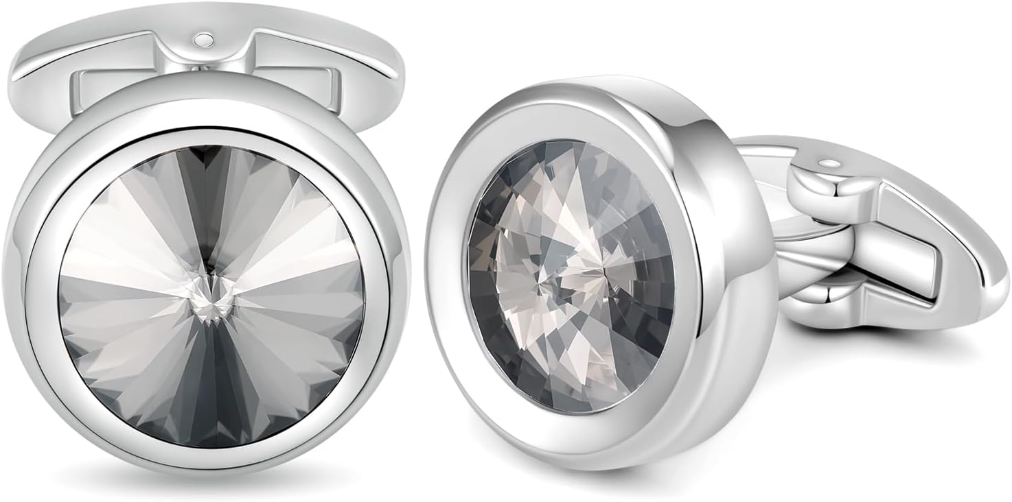 HONEY BEAR Round Crystal Diamond Cufflinks for Men Wedding Business