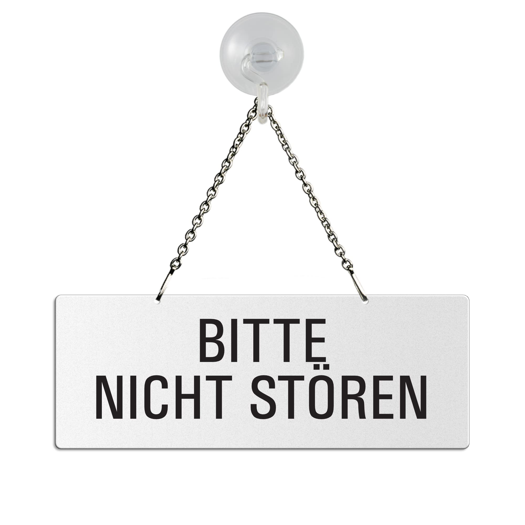 Bitte nicht stören Schild – Wand- & Türschilder – 175x65 mm, Alu weiß lackiert / Melamin weiß mit Saugnapfhaken