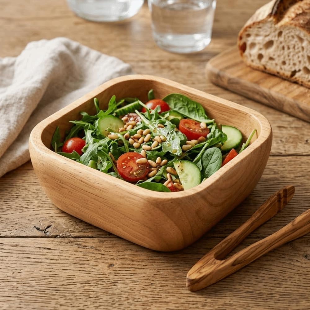 Wooden Salad Bowl Handcrafted Simple Stylish Snack Dessert Smooth Square Bowl Tableware for Party Family Gathering(15cm/5.9in)