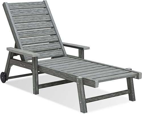 Miniatura 9 de ACUEL Chaise Lounge, silla de descanso de polietileno de alta densidad para exteriores con ruedas, reposabrazos y respaldo ajustable, impermeable, a