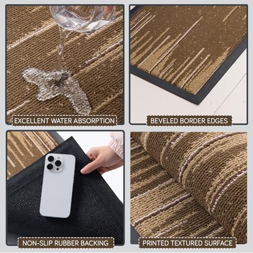 Image of HOKIPO Doormat for Main Door Entrance Non-Slip Entry Door Mat, 75x45 cm, Brown Bars (AR-6503)