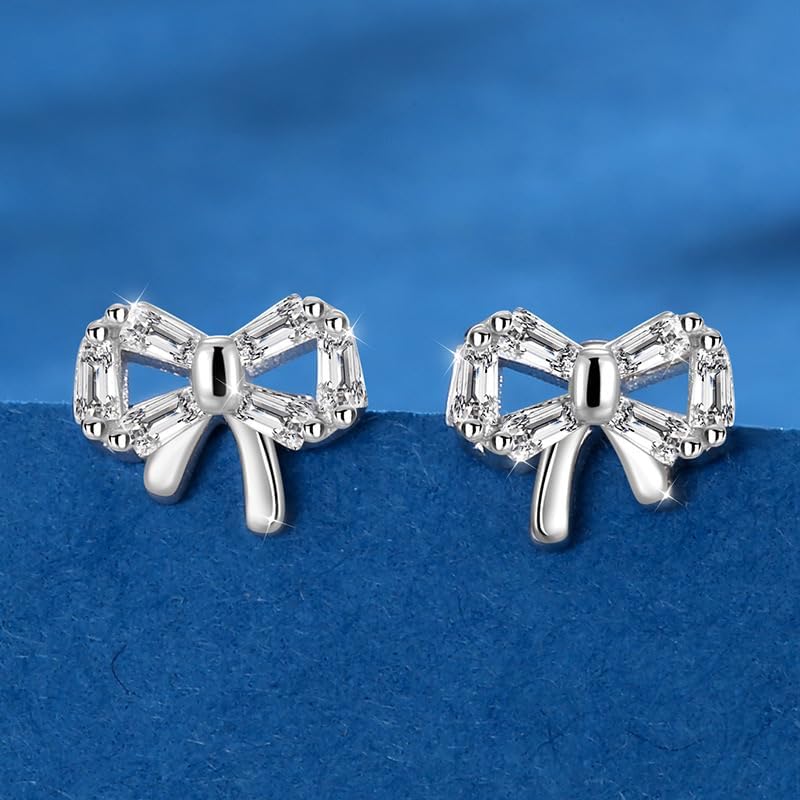 925 Sterling Silver Lotus Bow Stud Earrings CZ Small Jewelry Gifts for Women Hypoallergenic - Image 5