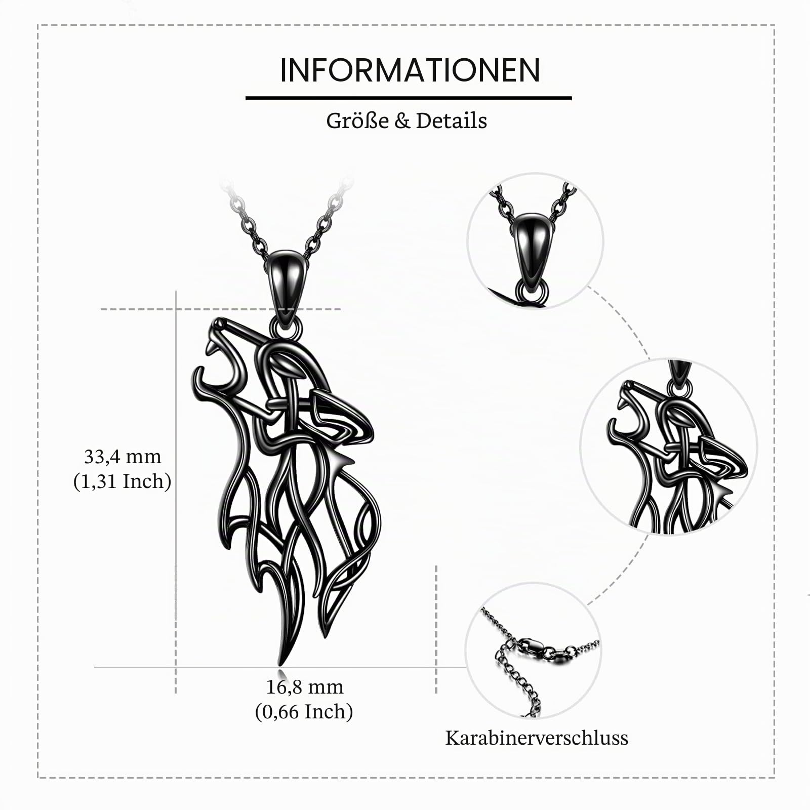 ONEFINITY Wikinger keltischer Wolf Anhänger Halskette für Damen Herren Sterling Silber nordischen heidnischen Schmuck Geschenk