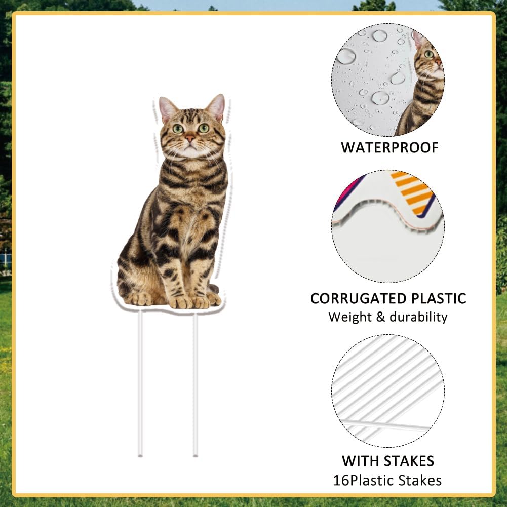 SUPERDANT 8Pcs Cat Yard Sign with 16 Stakes Cute Kitten Party Lawn Decorations Cat Theme Party Waterproof Sign Yard Outdoor Lawn Decorative Sign for Garden Lawn Birthday Decoration