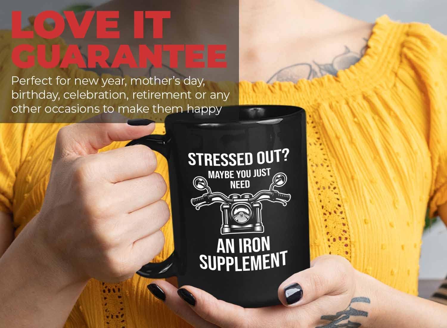 Motorcycles Lover Coffee Mug 15oz Black - Iron Supplement - Motorcycles Lover Classic Motorcycle Funny Motorbike Enthusiast Rider Grandpa Dad Boyfriend Uncle Step Brother