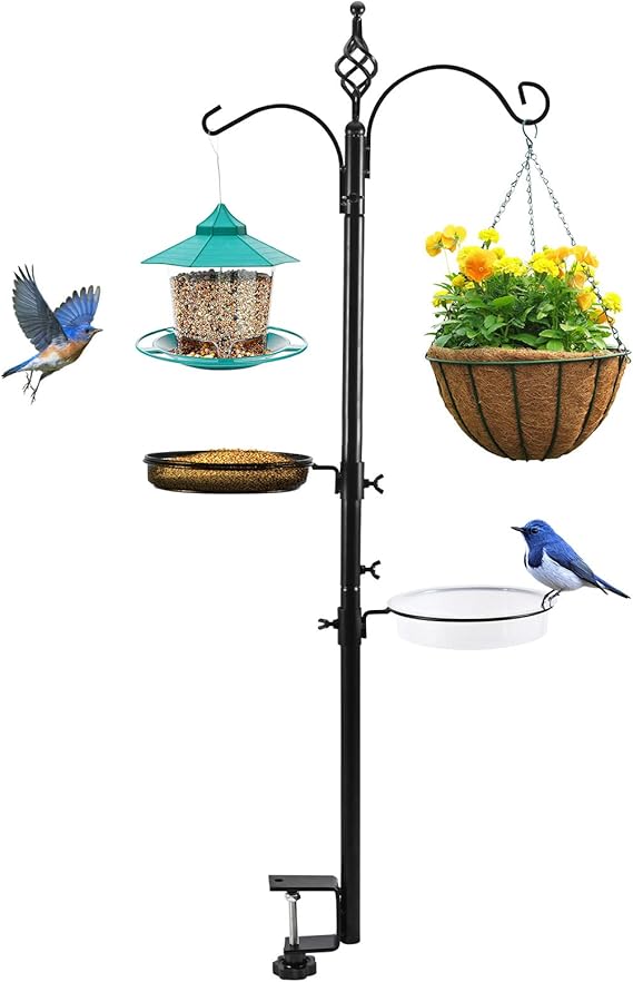 YeGer Deck Bird Feeder Pole Multi Hook Bird Feeder Pole for Deck with 2