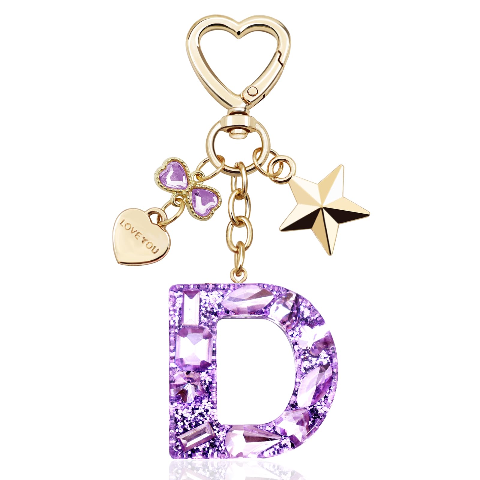 Glitter Initial Letter Keychain Gift for Women Cute Pink Resin Keychains for Bag
